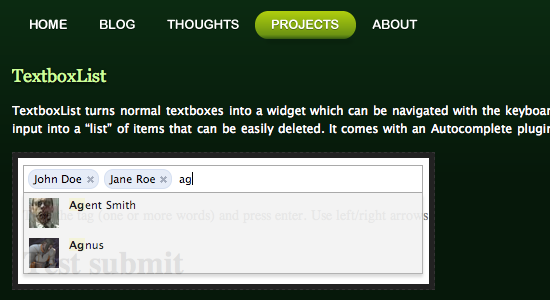 Guillermo’s MooTools Textbox List