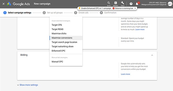 Maximise conversions bidding