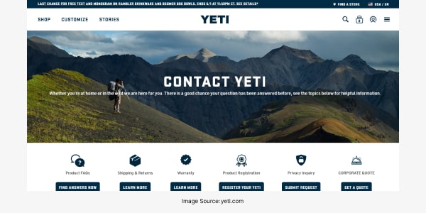 Yeti -Contact Us Page